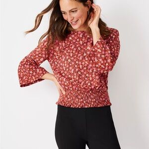 Ann Taylor BLACK smoked waist bell Sleeve Blouse